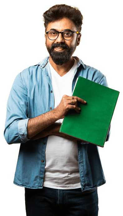 Teacher holding course material