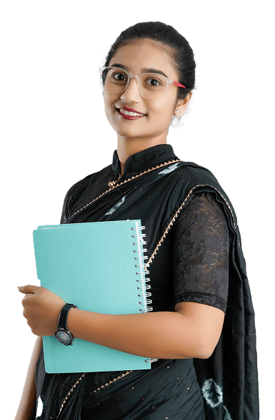 Teacher holding a notebook and smiling